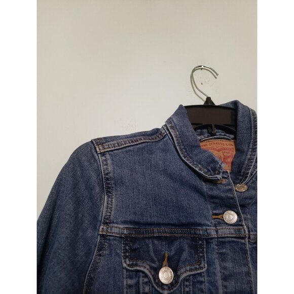 Levi's Jean Jacket Juniors L Blue Denim Button Front Trucker Stretch Medium Wash - Picture 4 of 5